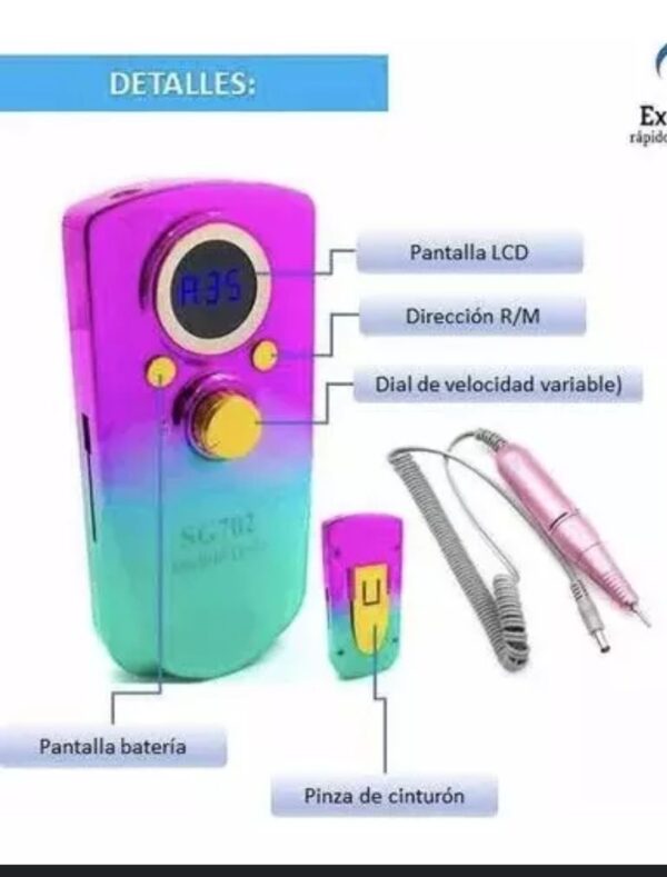 Máquina Recargable SG702 Portable Nail Drill 35000 RPM - 36W - Imagen 5